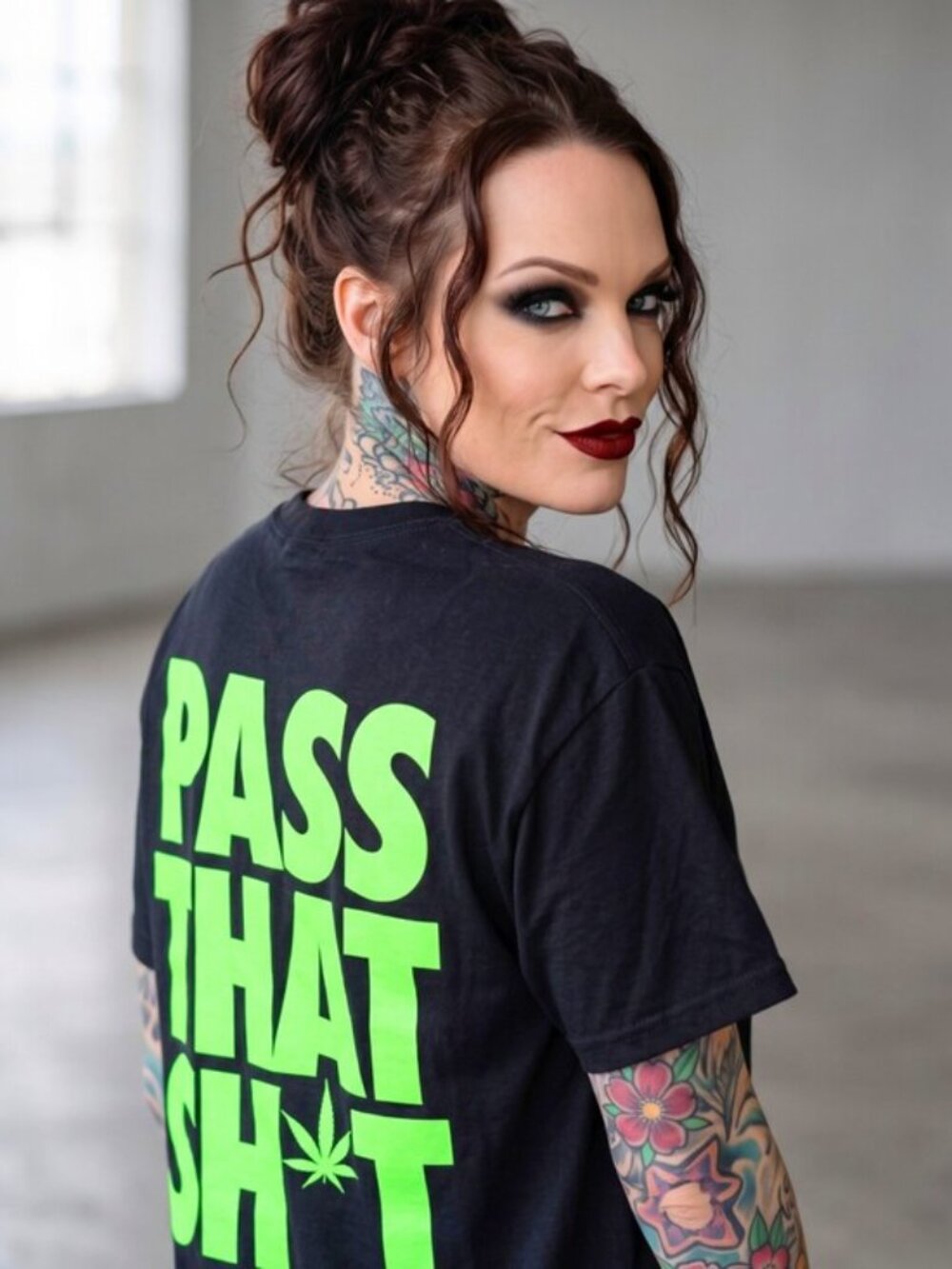 Fashion Nova Light That Sh*t Pass That Sh*t Weed 420 Green Graphic Tee Top